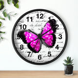 Wall Clock-Magenta Butterfly-Illegible Cursive-10"x10"in