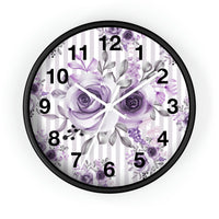 Wall Clock-Soft Purple Floral-Purple Pinstripes-White