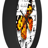 Wall Clock-Orange Butterfly-Illegible Cursive-10"x10"in