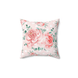 Square Pillow-Lush Pink Floral-White Polka Dots-Pink