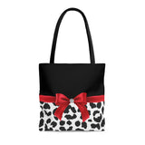 Tote Bag-Glam Red Bow-Snow Leopard-Black