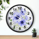 Wall Clock-Soft Blue Floral-Blue Stencil-White