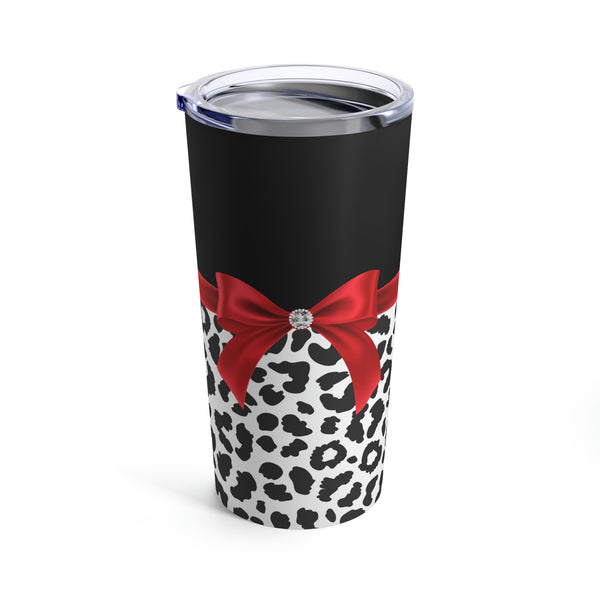 Tumbler 20oz-Glam Red Bow-Snow Leopard-Black
