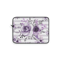 Laptop Sleeve-Soft Purple Floral-Soft Purple Horizontal Stripes-White