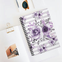 Small Spiral Notebook, 6x8in-Soft Purple Floral-Soft Purple Horizontal Stripes-White