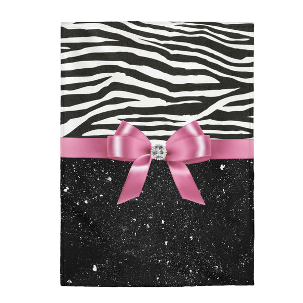 Velveteen Plush Blanket-Glam Pink Bow-Zebra-Black Glitter