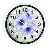 Wall Clock-Soft Blue Floral-Soft Blue Horizontal Stripes-White