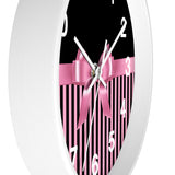 Wall Clock-Glam Pink Bow-Pink Black Pinstripes-Black