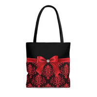 Tote Bag-Glam Red Bow-Red Lace-Black