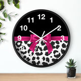 Wall Clock-Glam Passion Pink Bow-Snow Leopard-Black