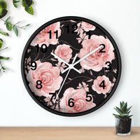 Wall Clock-Pink Rose-Pink Stencil-Black