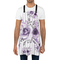 Apron-Soft Purple Floral-Purple Pinstripes-White