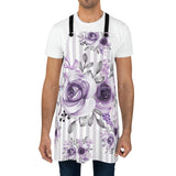 Apron-Soft Purple Floral-Purple Pinstripes-White