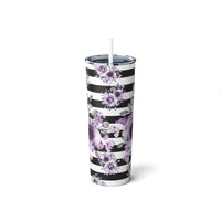 Skinny Tumbler, 20oz-Soft Purple Floral-Black Horizontal Stripes-White