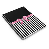 Small Spiral Notebook, 6x8in-Glam Pink Bow-Black White Pinstripes-Black