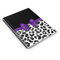 Small Spiral Notebook, 6x8in-Glam Purple Bow-Snow Leopard-Black