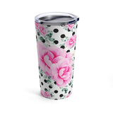 Tumbler 20oz-Magenta Pink Floral-Black Polka Dots-White