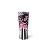 Skinny Tumbler, 20oz-Glam Pink Bow-Pink Black Stencil-Black White Pinstripes