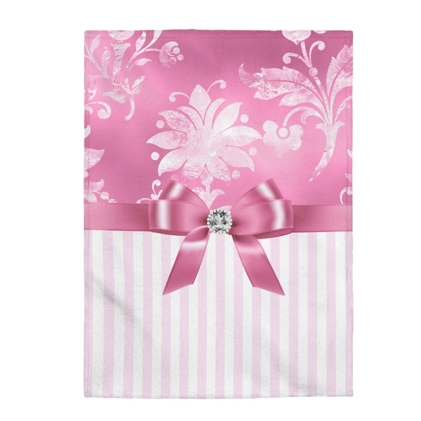 Velveteen Plush Blanket-Glam Pink Bow-Pink White Stencil-Pink White Pinstripes