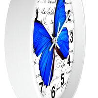 Wall Clock-Royal Blue Butterfly-Illegible Cursive-10"x10"in