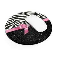 Mouse Pad-Glam Pink Bow-Zebra-Black Glitter