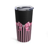 Tumbler 20oz-Glam Pink Bow-Black Pink Pinstripes-Black