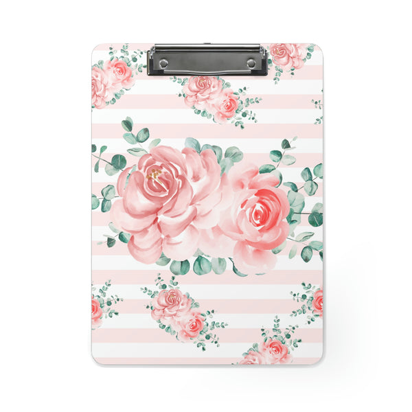 Clipboard-Lush Pink Floral-Pink Horizontal Stripes-White