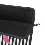 Laptop Sleeve-Glam Pink Bow-Pink Stencil-Black White Pinstripes