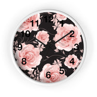 Wall Clock-Pink Rose-Pink Stencil-Black