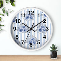 Wall clock-Soft Blue-Floral Pinstripes