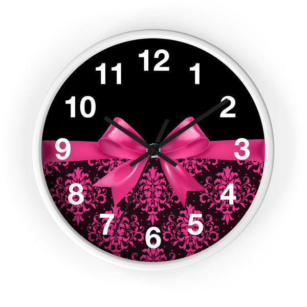 Wall Clock-Glam Passion Pink Bow-Passion Pink Lace-Black