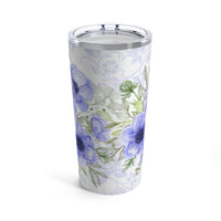 Tumbler 20oz-Soft Blue Floral-Blue Stencil-White