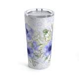 Tumbler 20oz-Soft Blue Floral-Blue Stencil-White