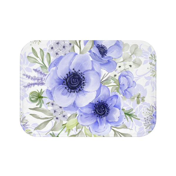 Bath Mat-Soft Blue Floral-Blue Stencil-White