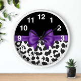 Wall Clock-Glam Purple Bow-Snow Leopard-Black