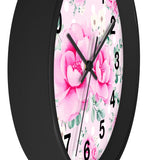 Wall Clock-Magenta Pink Floral-White Polka Dots-Pink