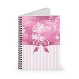 Small Spiral Notebook, 6x8in-Glam Pink Bow-Pink White Stencil-Pink White Pinstripes