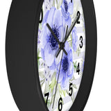 Wall Clock-Soft Blue Floral-Soft Blue Horizontal Stripes-White