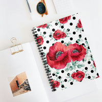 Small Spiral Notebook, 6x8in-Rouge Red Floral-Black Polka Dots-White