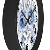 Wall Clock-Stormy Blue-Floral Stencil-White