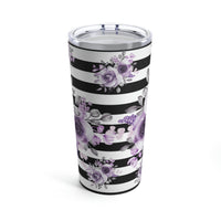 Tumbler 20oz-Soft Purple Floral-Black Horizontal Stripes-White
