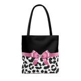 Tote Bag-Glam Pink Bow-Snow Leopard-Black