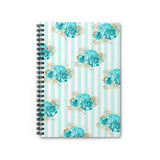 Spiral Notebook-Aqua Blue-Floral Pinstripes-Ruled Lined