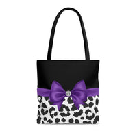 Tote Bag-Glam Purple Bow-Snow Leopard-Black