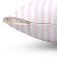 Square Pillow-Glam Pink Bow-Pink White Stencil-Pink White Pinstripes