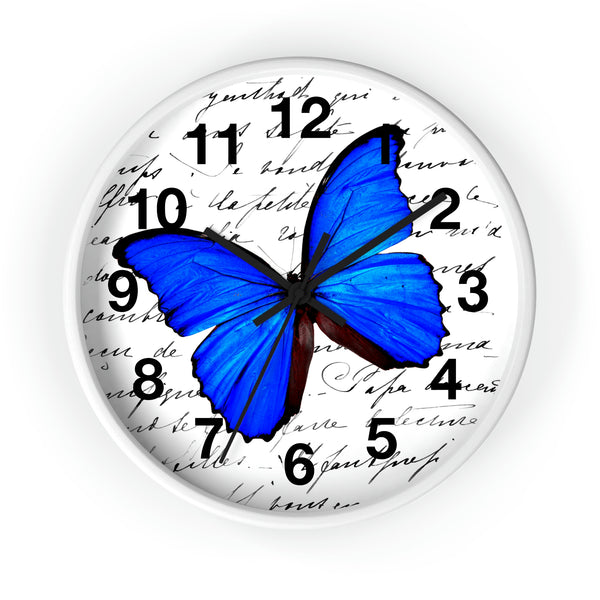Wall Clock-Royal Blue Butterfly-Illegible Cursive-10"x10"in