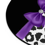 Mouse Pad-Glam Purple Bow-Snow Leopard-Black