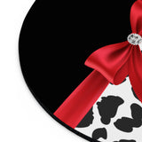 Mouse Pad-Glam Red Bow-Snow Leopard-Black