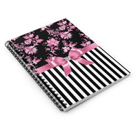 Small Spiral Notebook, 6x8in-Glam Pink Bow-Pink Stencil-Black White Pinstripes