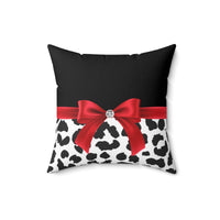 Square Pillow-Glam Red Bow-Snow Leopard-Black